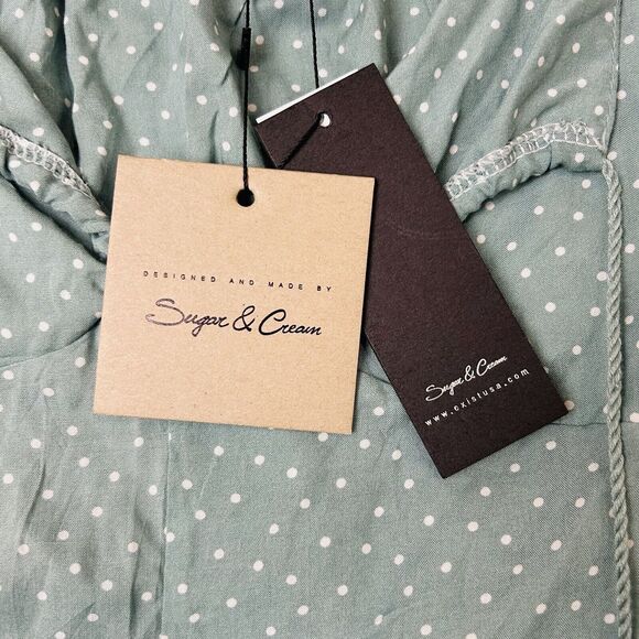 Sugar & Cream Sunsations Women's Sz S Spaghetti Strap Green Polka Dot Sun Dress - Picture 4 of 11